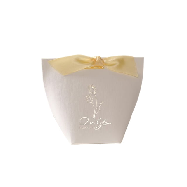 Ounissouiy Bolsa de papel en blanco Bolsas de dulces Favor de la boda Paquete de caja de regalo Cajas de fiesta de cumpleaños con cinta Bolsas de Kits de decoración para fiestas Cinta amarilla