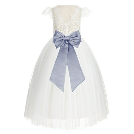 

Ivory Lace V-Back Cap Sleeves Flower Girl Dress Special Occasions 622T