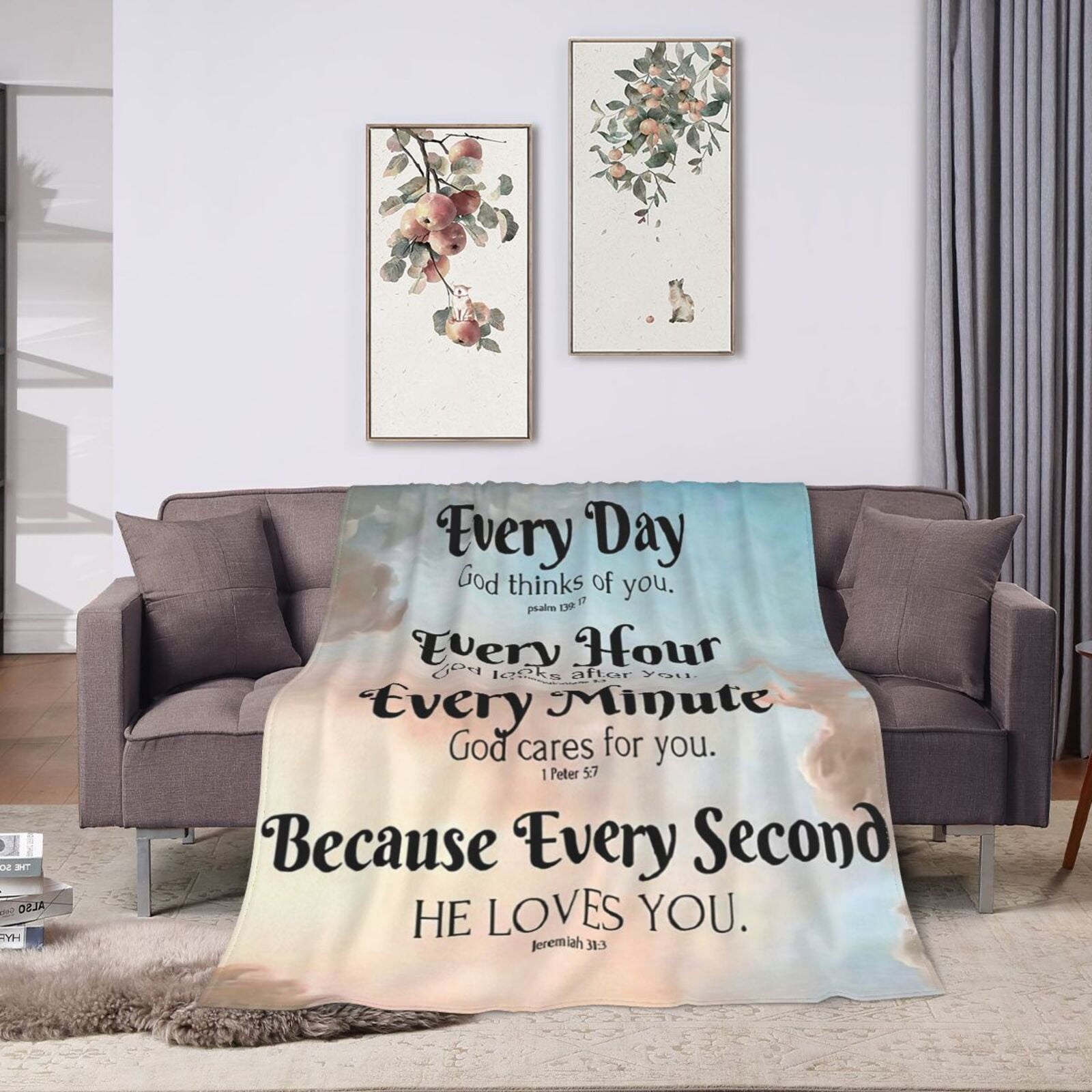 Wijzvio Bible Verse With Inspirational Thoughts And Prayers Throw Blanket Soft Fuzzy Fleece Blanket For Couch Bed Living Room Decoration 50"X40"