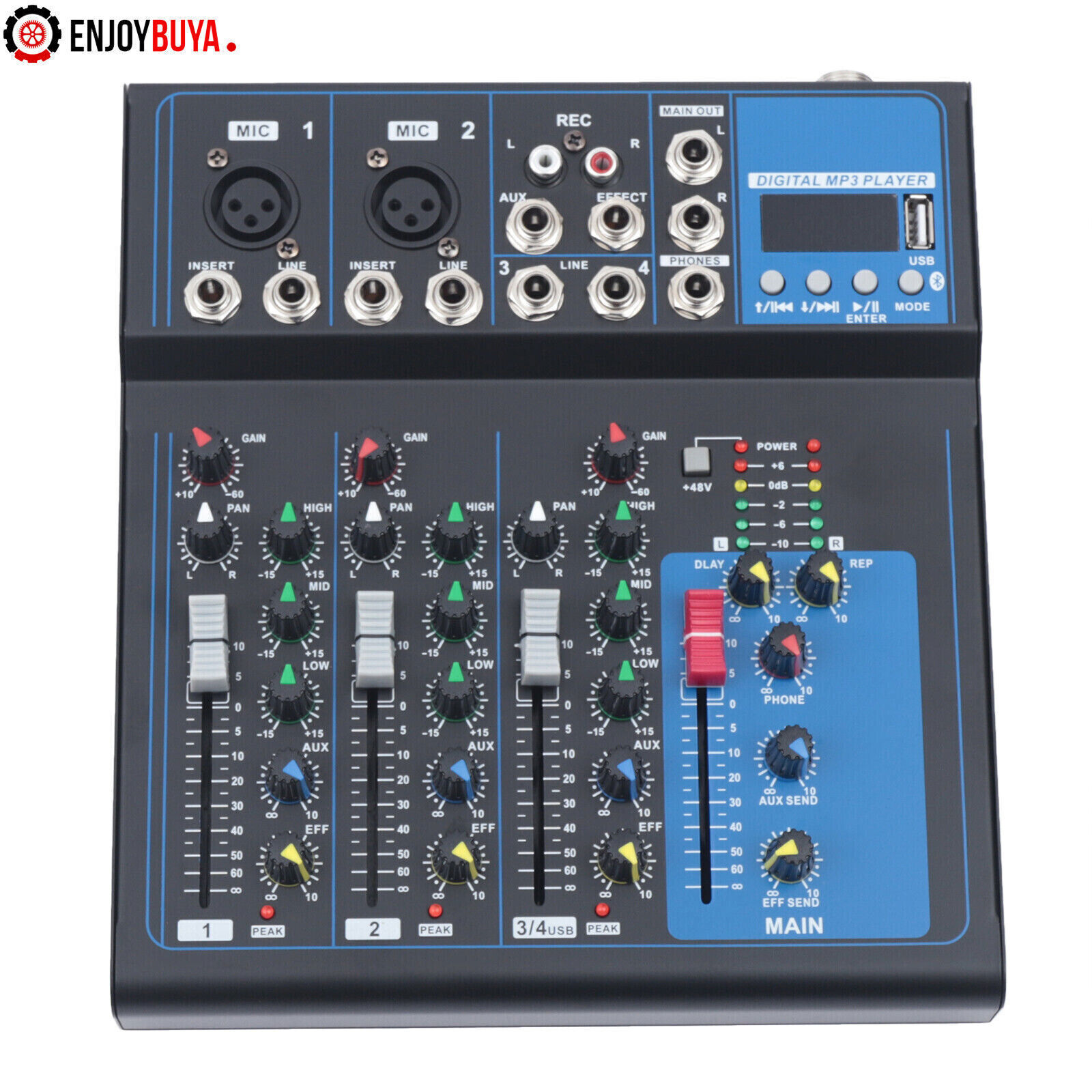 4-Channel Mixer Bluetooth Studio Audio Mixer DJ Live Sound Mixing Console USB