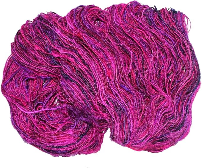 Knitsilk PREMIUM Recycled Sari Silk Yarn - Magenta shade 160 Yards | Good for Knitting, Crocheting and Jewelry Making, Pack of 2
