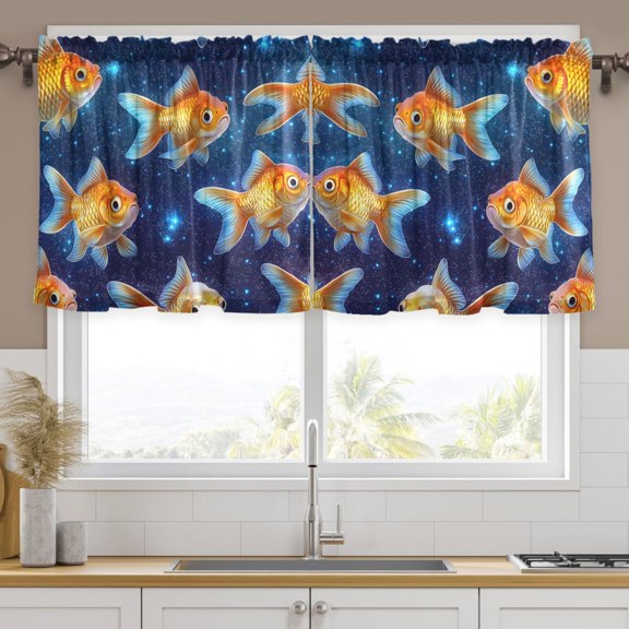 Ryvnso Goldfish in Starry Curtains Sets Short Curtain Rod Pocket Half Window Cafe Farmhouse Tier 2 Panels 57"W x 24"L