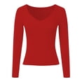 thumbnail image 3 of Girls Long Sleeve T-shirt Summer Ribbed T Shirt V-Neck Fitted Casual Basic Tee Kids Junior Cotton Tee Tops Spring Summer Fall Casual Streetwear,Red,M, 3 of 8