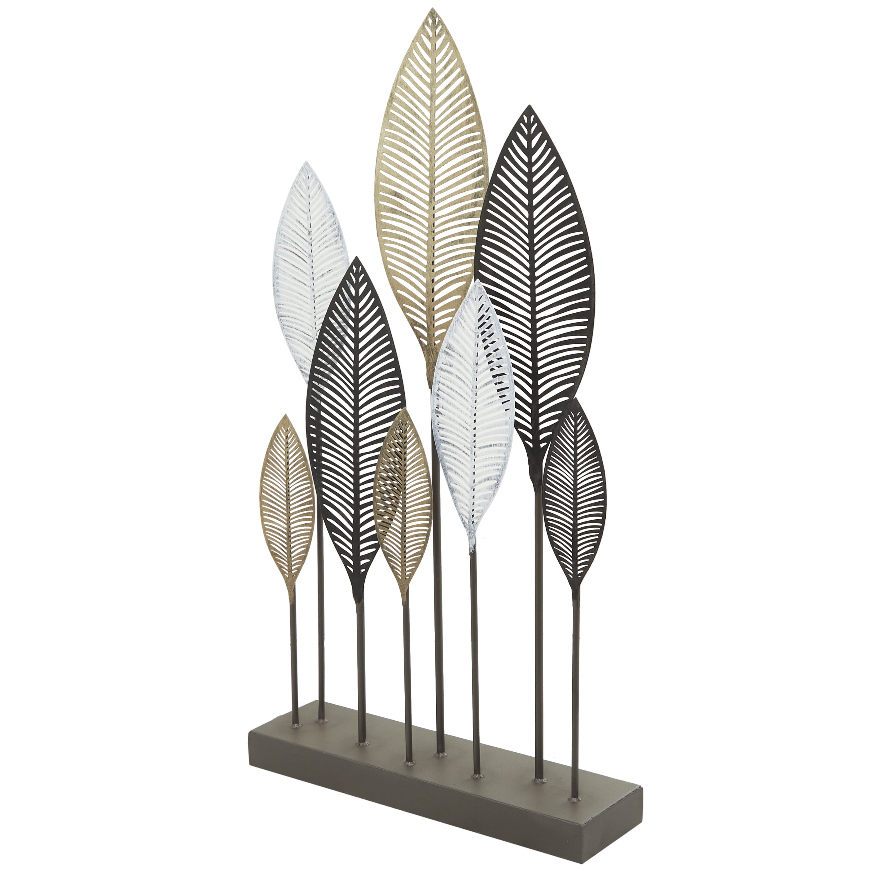 20" x 38" Bronze Metal Leaf Sculpture with Black Base, by DecMode