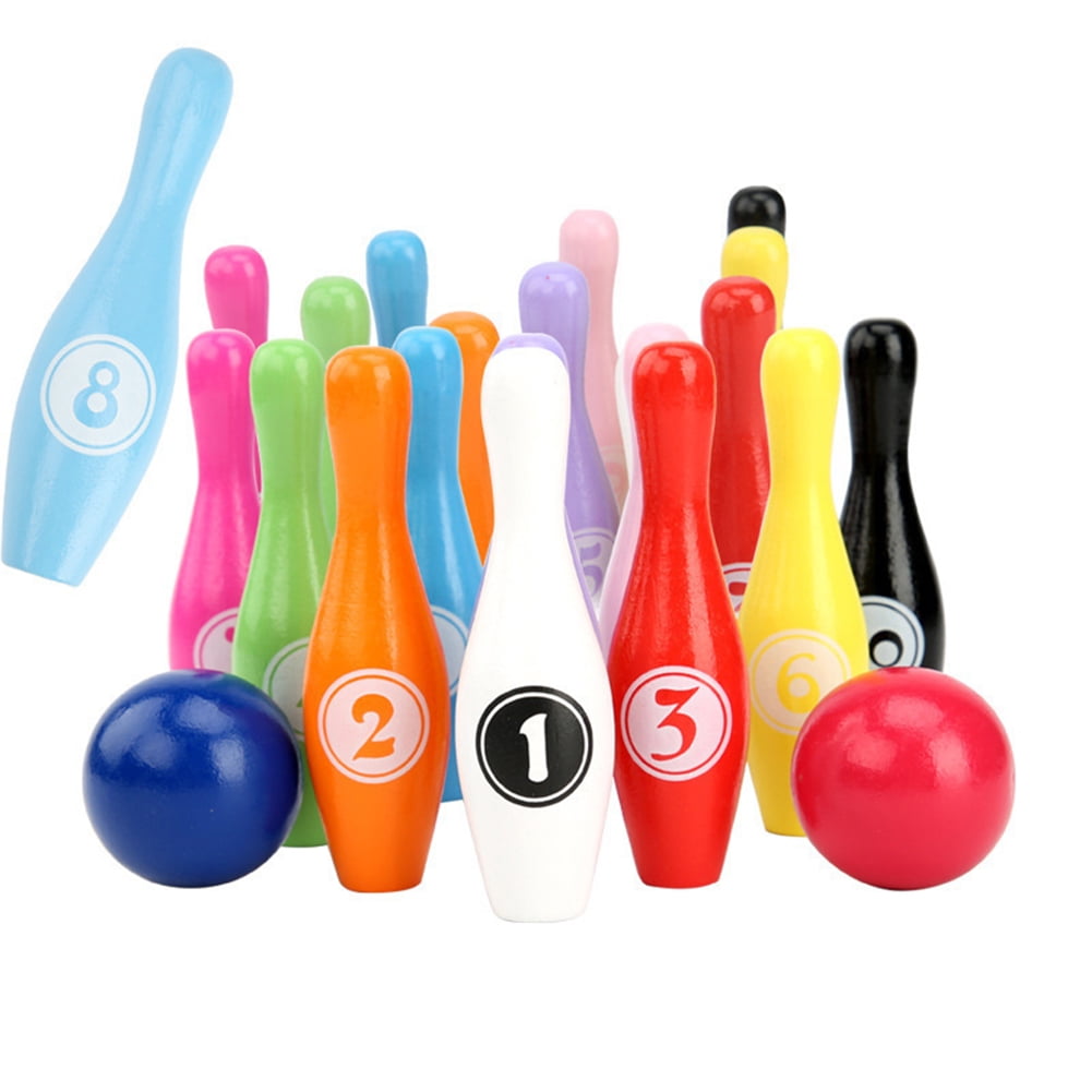 Yesbay Wooden Colorful Number Bowling Ball Pin Set Sport Games
