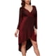 thumbnail image 1 of Vestido de cola de golondrina de manga larga de seda brillante delgado con cuello en V profundo sexy casual de moda para mujer Fridja  NMB5257, 1 of 7
