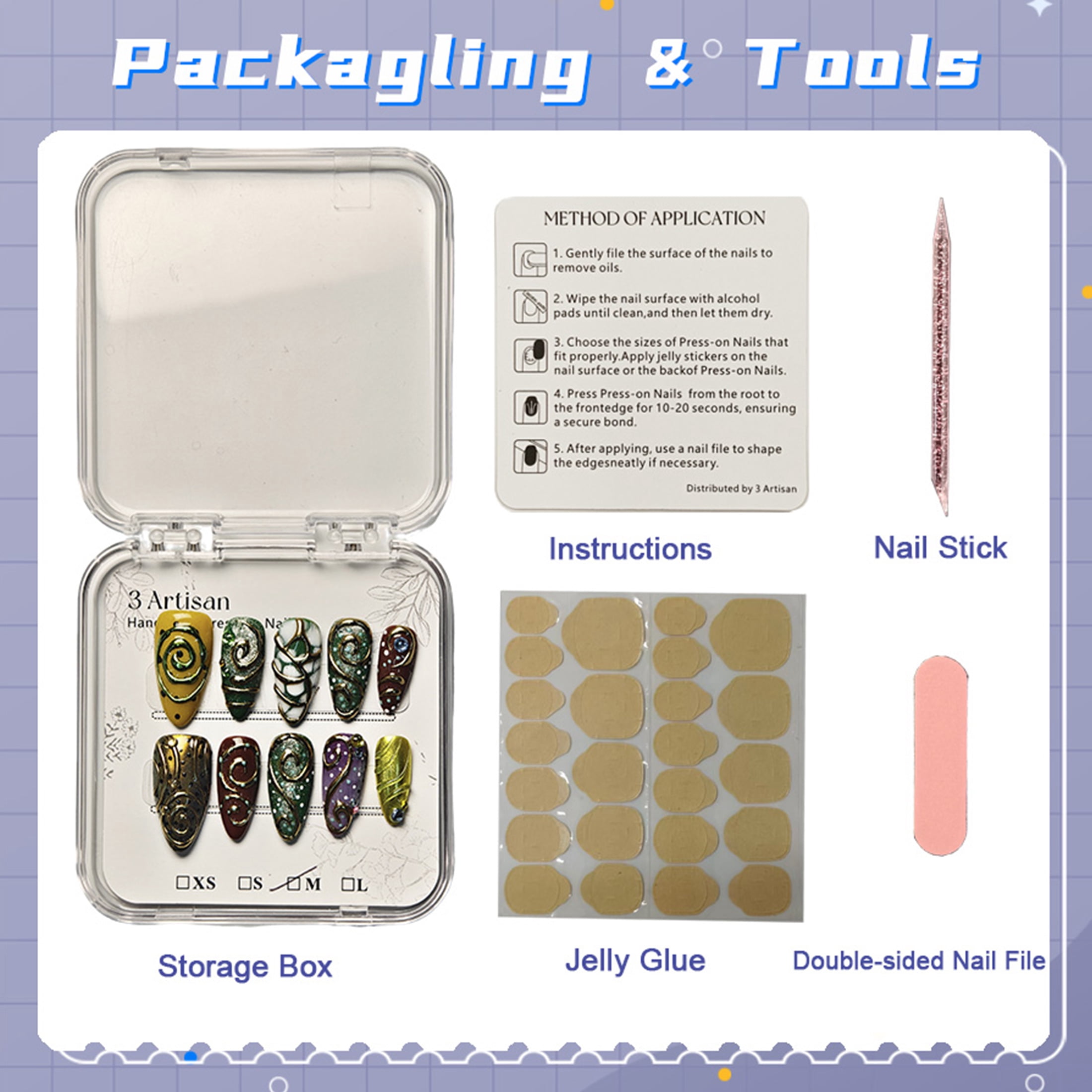 10pcs Almond Press On Nails Handmade Y2K Goth Junk Punk Style Multi-color Nails with 3D Gold Swirls & Rhinestones Suitable For Summer Parties For Women Girls