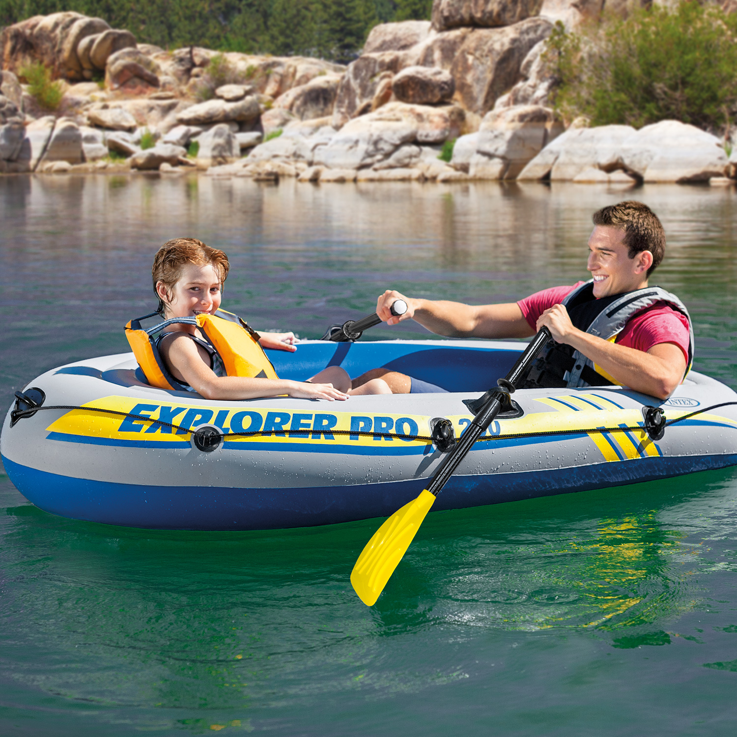 Intex Inflatable Explorer Pro 200 TwoPerson Boat with Oars and Pump, 77" x 40" x 13"