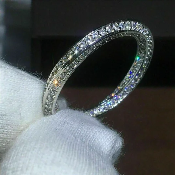 Women Eternity Band Ring 1Ct Round Cut Lab Created Diamond 14K White Gold Plated