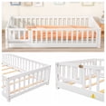 thumbnail image 4 of Twin Size Floor Bed, Solid Pine Wood Platform Bed Frame with Fence Guardrails & Door & Slats System, Multifunctional Floor Playpen Bed, White, 4 of 8