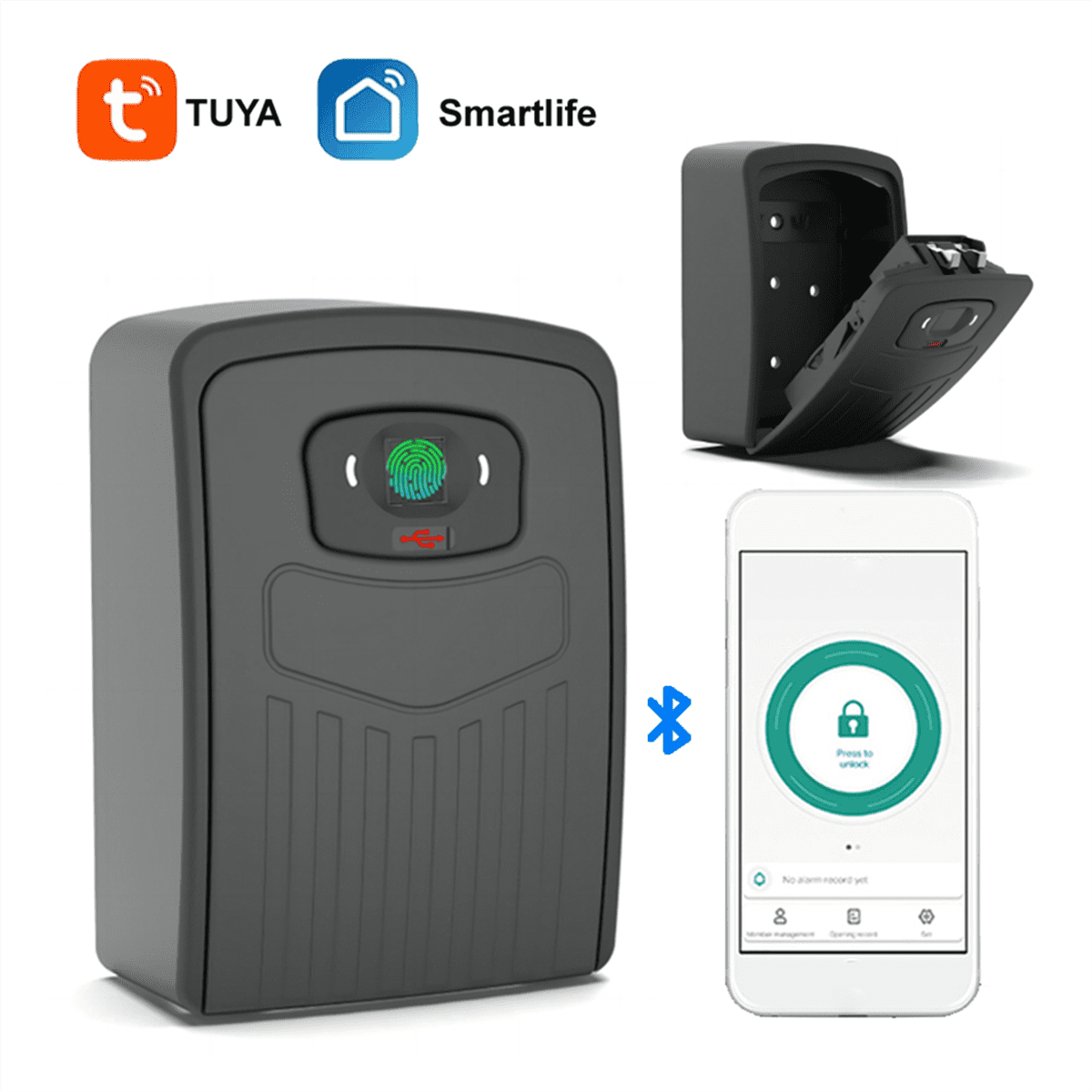 TUYA Smart Key Box Bluetooth Storage Lock Box Smart Life App Wall Mount Security Anti-Theft Lockbox-Fingerprint