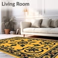 thumbnail image 2 of ODIKA 3'x5' Machine Washable Non-Slip Area Rug, Quatrefoil Vintage Weathered Medallion Traditional High Traffic Rug with Pad, Yellow, 663636, 2 of 8