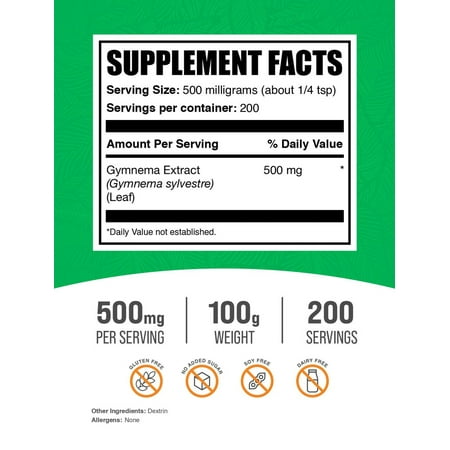 BulkSupplements Gymnema Extract Powder - 500mg per Serving - 100 Grams (3.5 oz) - 200 Servings