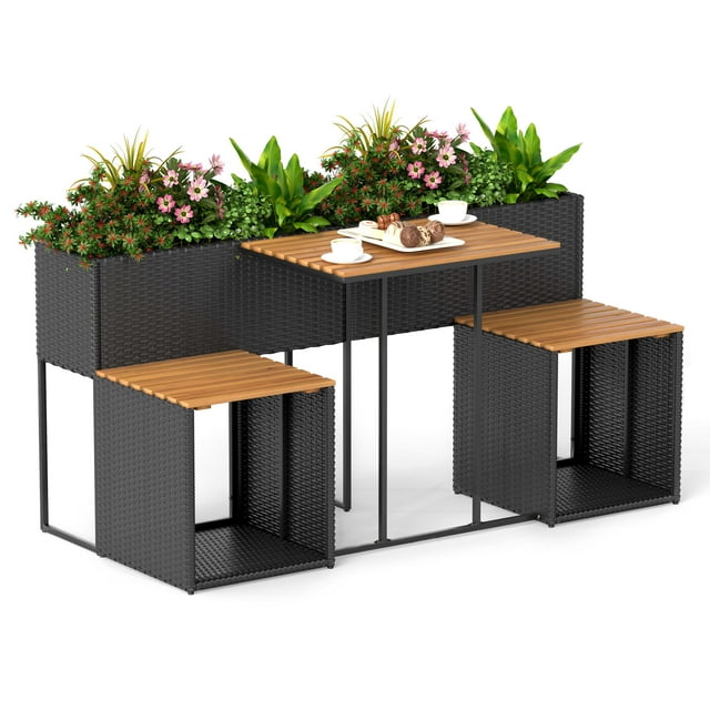 Gymax Banc Extérieur Convertible 2-en-1 Ensemble de Table de Pique-Nique et Chaises Transformable avec Rangement