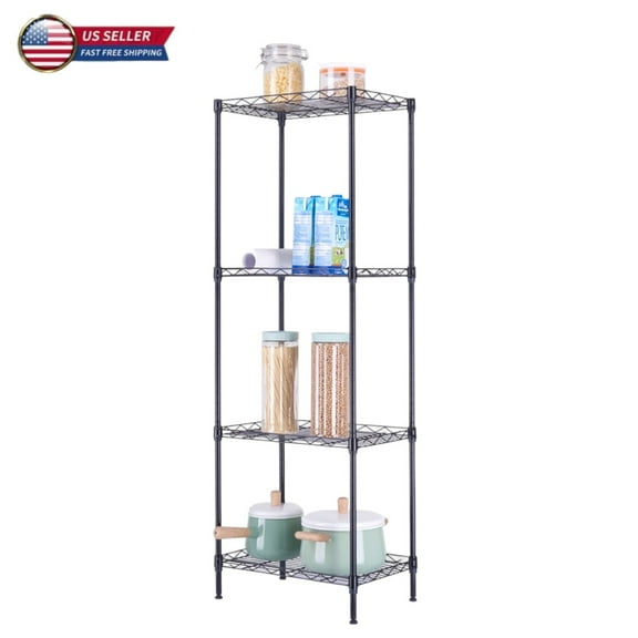 Hassch 4-Tier Wire Shelving Metal Storage Rack Adjustable Organizer Unit for Laundry Bathroom Kitchen Pantry Closet, Black