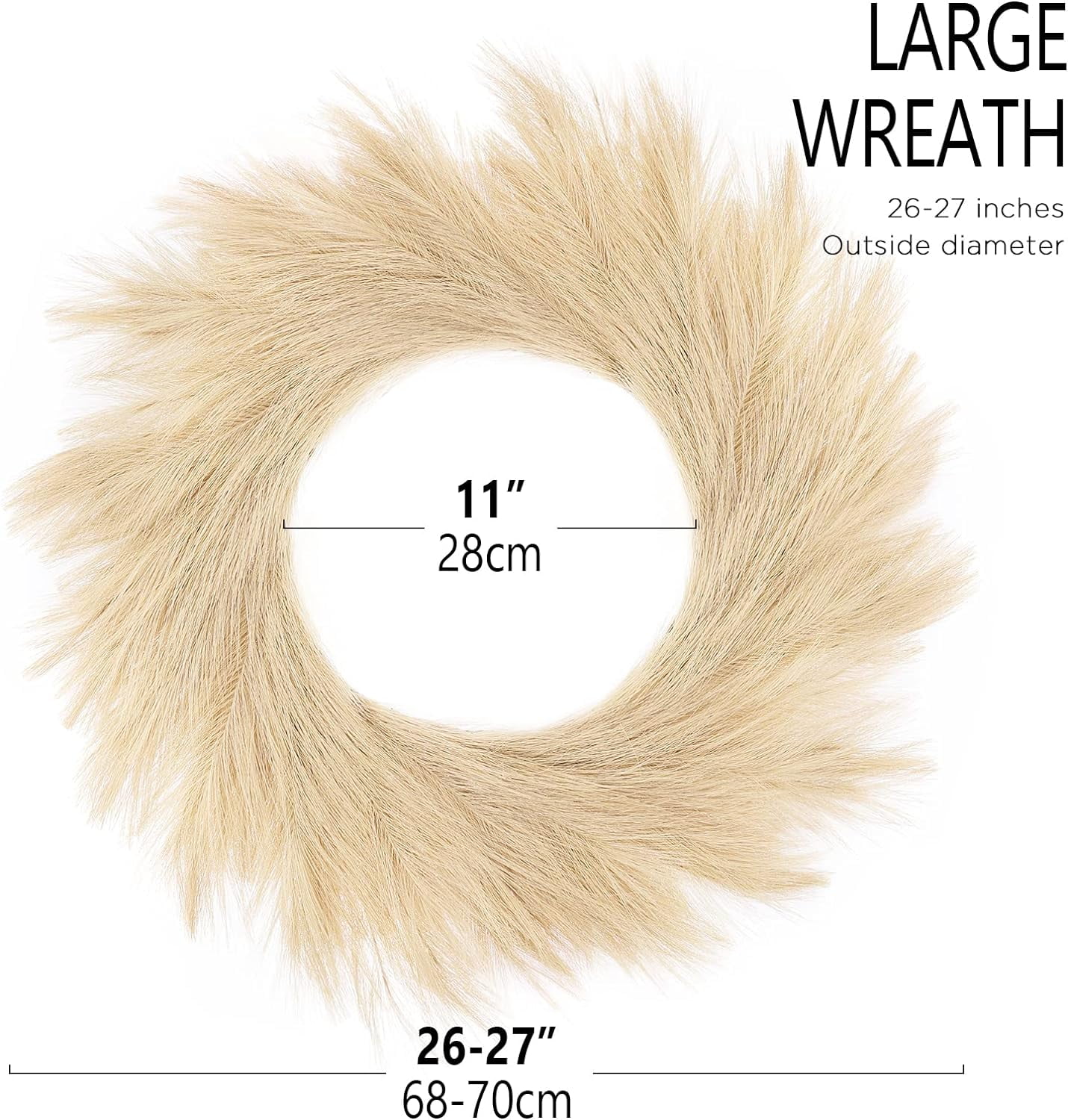 Artificial Pampas Wreath Indoor, 26" Brown Faux Pampas Dried Flower Fall Decor for Outdoor Boho Style Home Decor (Brown, 1)