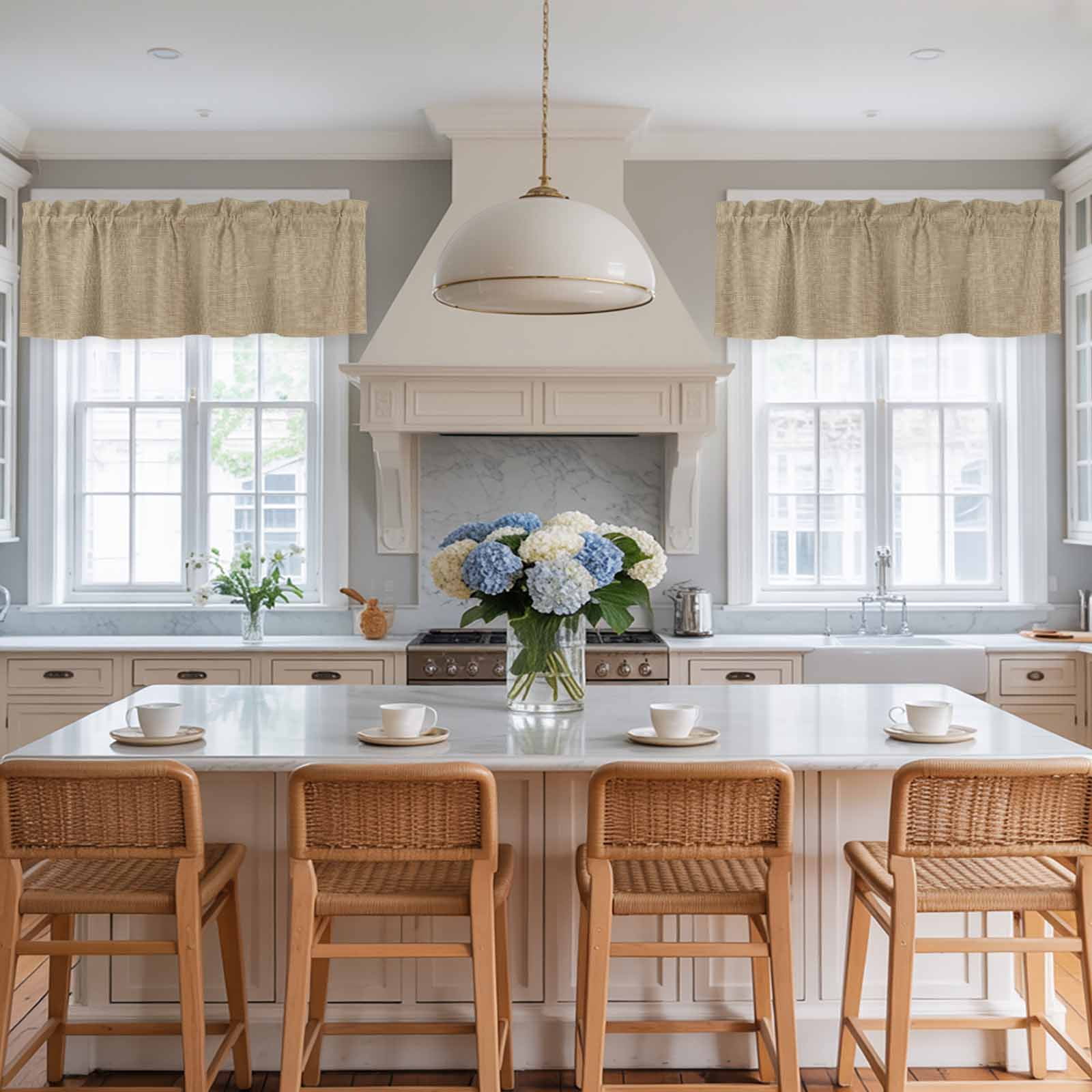 Valances for Windows, Brown Farmhouse Kitchen Curtains Valances 2 Pack for Living Room Bedroom Bathroom, Vintage Country Monochrome Textured Light Filtering Curtains Rod Pocket Valance 42"x18"