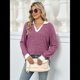 thumbnail image 4 of Suéteres de Cuello en V para Mujer, Jersey con Bloques de Color, Mangas Largas, Corte Holgado, Estilo Informal, Tipo Túnica, Camisetas. Rojo Púrpura M, 4 of 10