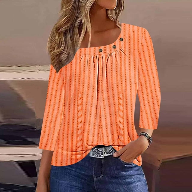 Fiudx Ofertas Flash Del Día Solo En Línea Blusa de Manga 3/4 a La Moda para Mujer, Camiseta Estampada, Top Informal