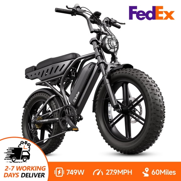 Electric Bike for Adults (Age 18 ), 20"x4.0 Fat Tire E-Mountain Bike, 749W Motor, 48V 15Ah Battery, 27.9 MPH, 60 Miles Range, UL2849