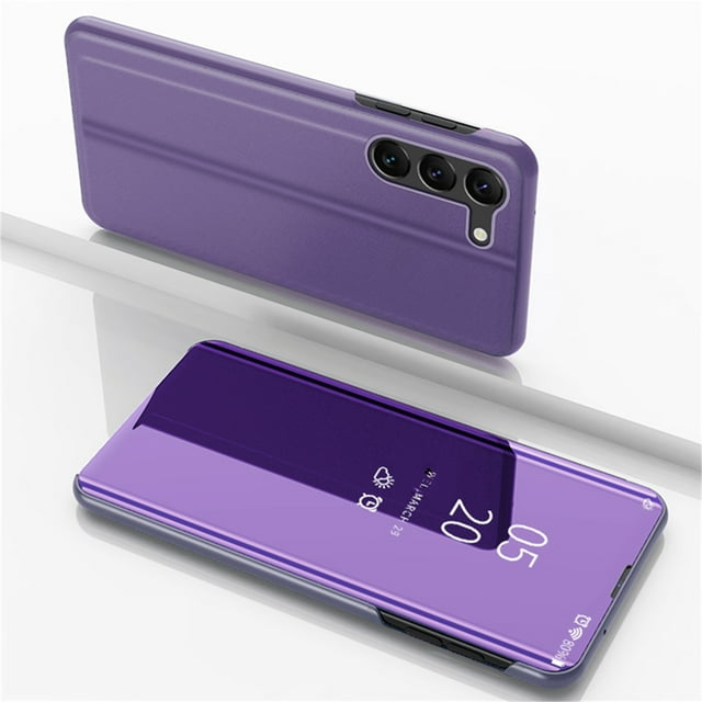 Mirror Vertical Protective Case for Samsung Galaxy S23 Plus Full Body Protection Curved Streamer Plating Fashion Kickstand Shockproof Scratch-Resistant Case for Samsung S23+,Skyblue