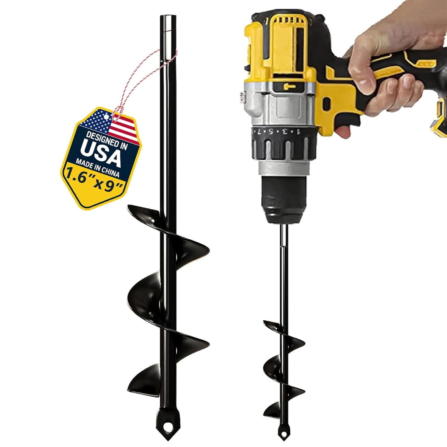 A house of tools Auger Drill Bit for Planting 2 Pack 1.6 x 16 Inch & 3.5 x 16 Inch Set – Garden Spiral Hole and Bulb Planter Tool for Umbrella Holes - Compatible with 3/8 Inch Hex Drive