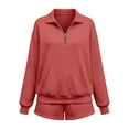thumbnail image 3 of TZZQ Women 2 Piece Outfits 1/4 Zip Collar Long Sleeve Fall Pullover Sweatshirts Baggy Wide Leg Shorts with Pockets Loose Fit Workout Lounge Sets Plus Size Trendy Athletic Tracksuit Wine M, 3 of 4