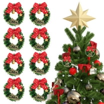 Nomive 10pcs Mini Christmas Wreath with Bells for Cabinets Miniature Holiday Wreath Dollhouse Decoration Accessories Miniature Scene Model