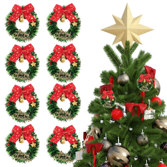 Nomive 10pcs Mini Christmas Wreath with Bells for Cabinets Miniature Holiday Wreath Dollhouse Decoration Accessories Miniature Scene Model