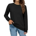 thumbnail image 2 of Plain Crewneck Sweatshirt Women Oversized Fleece Cozy Drawstring Pullover Long Sleeve Lightweight Fall Trendy Shirt with Pockets Black L, 2 of 6