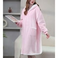 thumbnail image 3 of Defitshape Women's Warm Fuzzy Robe Long Sleeve Bathrobe Full Zip Hoodie Hood Zipper Soft Fleece Flannel Sleeping Spring Bath Winter Sleepwear Pink Small-Large, 3 of 4