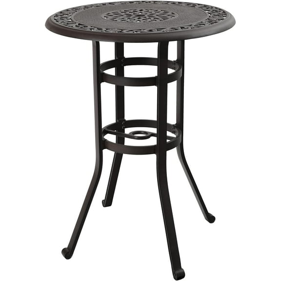 MFSTUDIO 32” Round Cast Aluminum Bar Height Patio Table, Outdoor 42” Height Table with 1.75” Umbrella Hole for Bistro,Backyard Poolside,Brown
