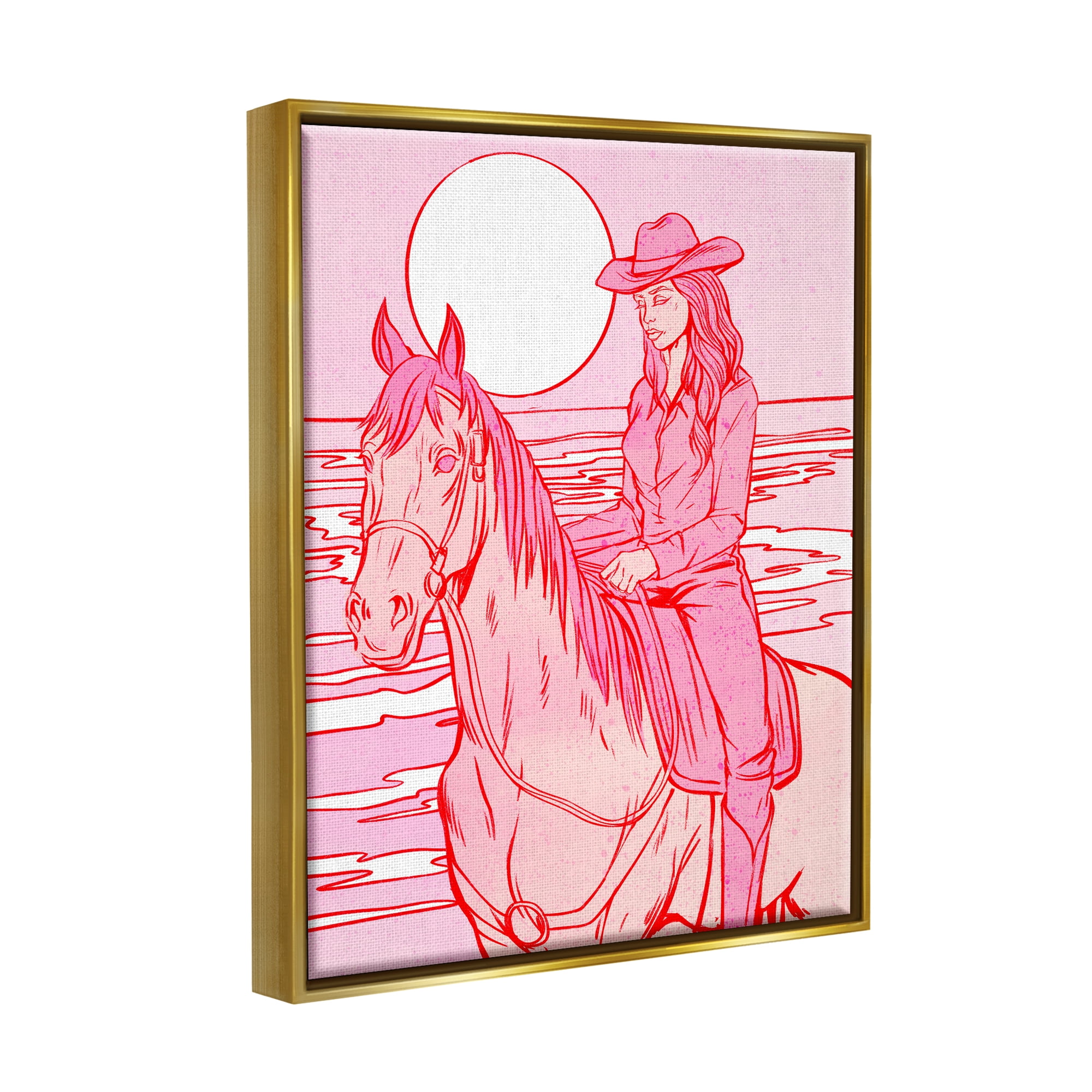 Stupell Industries Vintage Coastal Cowgirl Animals & Insects Painting Gold Floater Framed Canvas Art Print Wall Art, 17 x 21