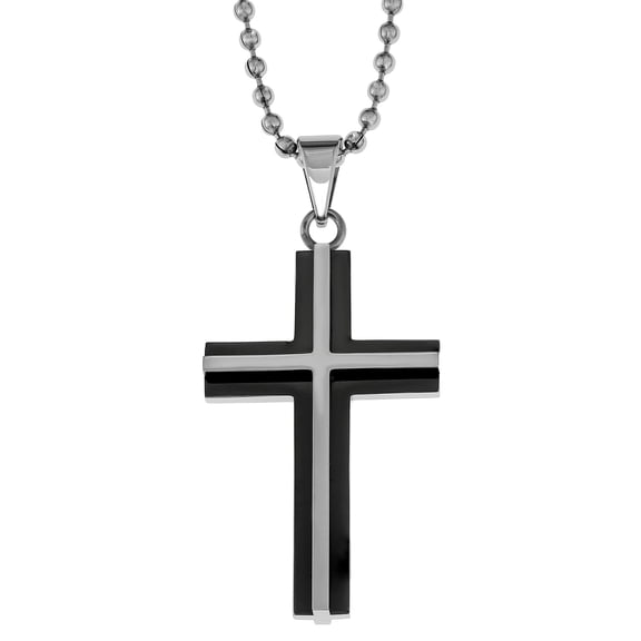 Cross Pendant Black Ion Plating on a 22 Inch Ball Chain