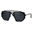 thumbnail image 2 of Art Deco Nouveau Funky Futuristic Racer Double Rim Sunglasses Solid Black, 2 of 4