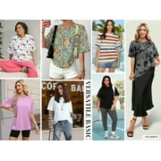 Ronuti Oversized T Shirts for Women Short Sleeve Vintage Print Cotton Tees Washed Shirts Casual Baggy Womens Tops