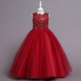 thumbnail image 1 of EGNMCR Vêtements pour Bébé Fille Robe Enfants Robe Sans Manches Princesse Nœud Papillon Dentelle Fleurs Robe en Tulle Robe Capitonnée, 1 of 6