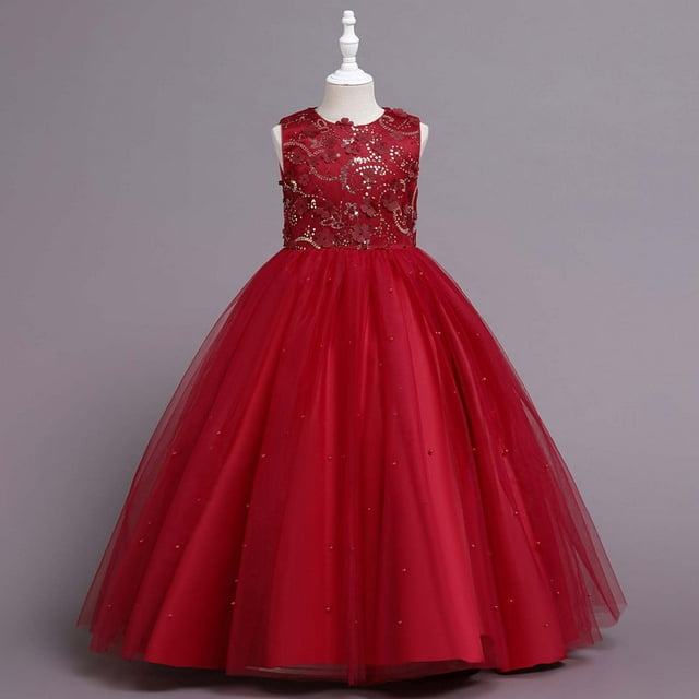 EGNMCR Vêtements pour Bébé Fille Robe Enfants Robe Sans Manches Princesse Nœud Papillon Dentelle Fleurs Robe en Tulle Robe Capitonnée