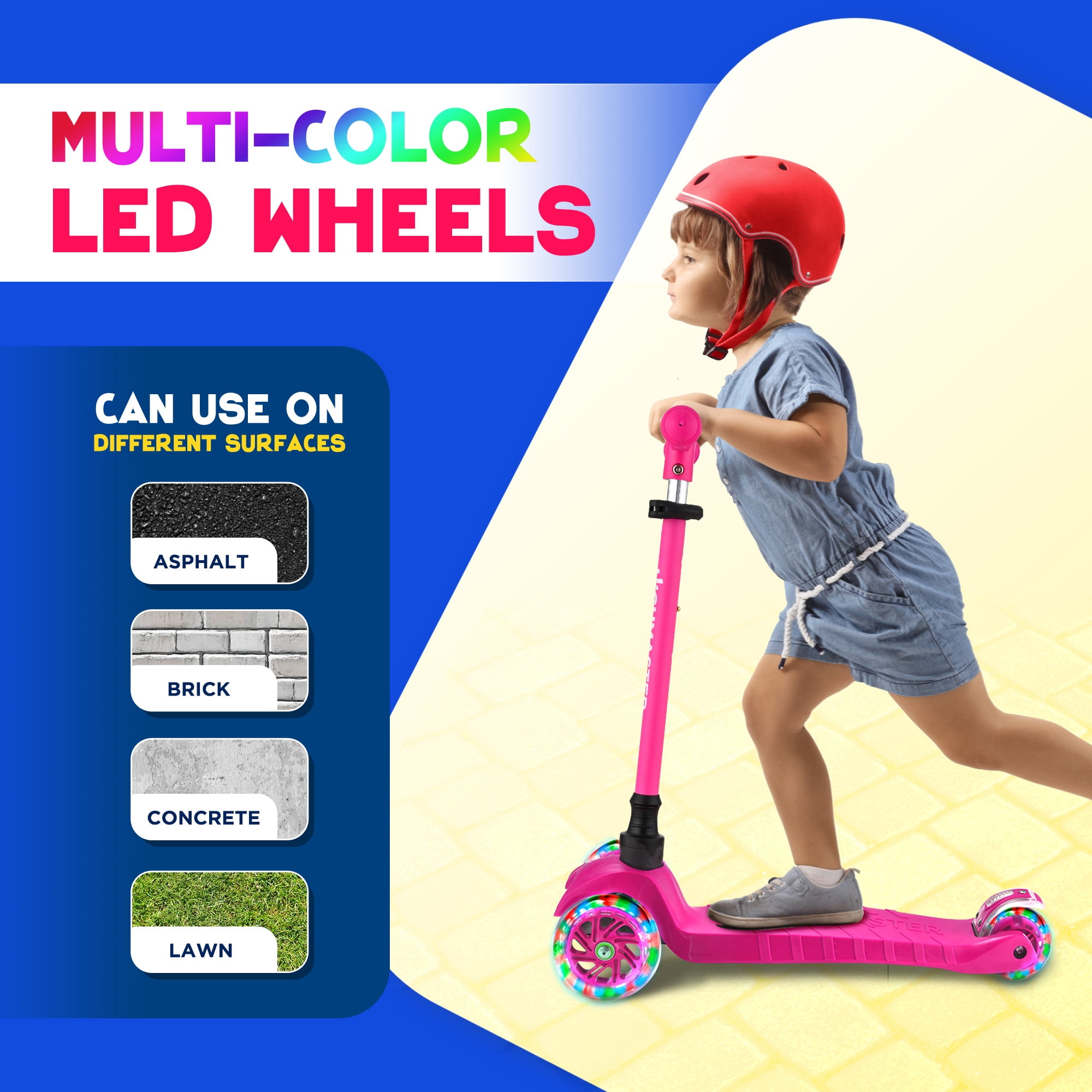 Highmaster 3-Wheel Toddler Scooter for 2 to 8 Year Old boy - 3 Wheeled Kids Scooter with Light Up Wheels, Safe and Fun Ride for Kids - Pink