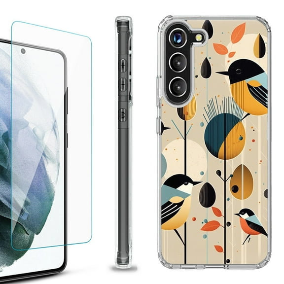 OneToughShield ® for Samsung Galaxy S23  S23 Plus 5G Shockproof Bumper Phone Case, with Tempered Glass Screen Protector - Bird Cardinal