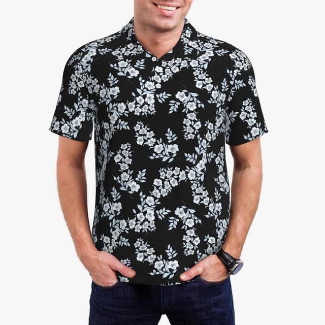 Fotbe Flower Camiseta Polo de Golf para Hombre con Estampado – Camisa Deportiva Transpirable con Cuello Abotonado-4X-Large