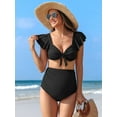thumbnail image 7 of Sociala Maternity Ribbed Bikini Sets Ruffle Sleeve High Waisted Bathing Suit Two Piece Swimsuit, 7 of 7