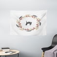 thumbnail image 1 of Joy Tapestry, Hand Drawn Phrases in Wreaths Vintage Floral Arrangement Foliage Xmas Design, Wall Hanging for Bedroom Living Room Dorm Decor, 60W X 40L Inches, Pale Brown Red Black, by Ambesonne, 1 of 2