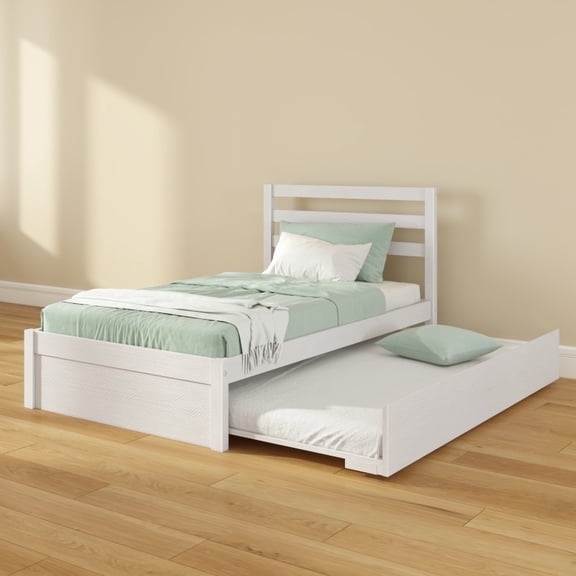 Bear Twin Single Bed w/ Trundle, Brushed White