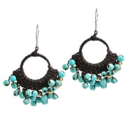 Blue Paradise Turquoise Stone Cotton Rope Chandelier Earrings
