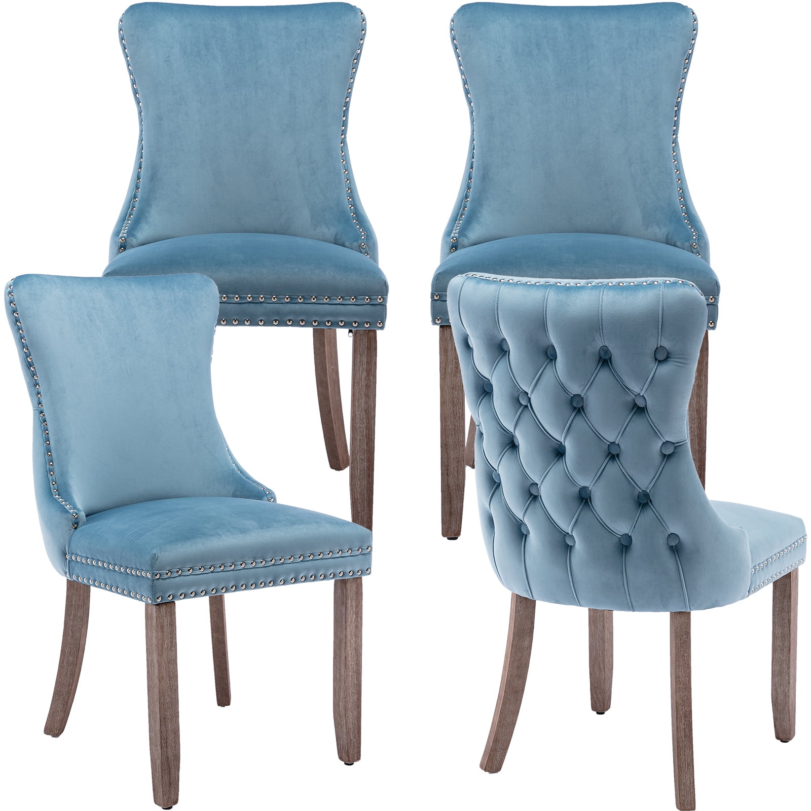 Light Blue Velvet Dining Chairs Set of 4, Kitchen & Dining Room Chairs