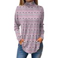 thumbnail image 2 of Women's Fall Casual Christmas Printed High Neck Long Sleeve Pullover Top, Loose Vintage Graphic Sweatshirt, Holiday T-Shirt Blouse,Light Purple,L, 2 of 7