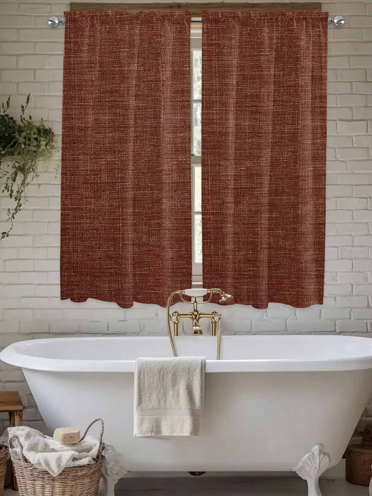 Dark Brown Bedroom Curtains 63 Inches length, Farmhouse Burlap Solid Brown Color Modern Linen Texture Window Treatment Curtain Drapes, Rod Pocket Curtain Panels for Living Room, 42"x63", 2 Panels