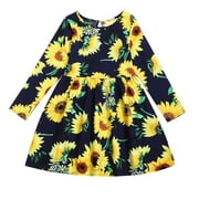 TAIAOJING Toddler Girl Dress Kids Floral Sunlowers Long Sleeves Princess Dresses 8-9 Years