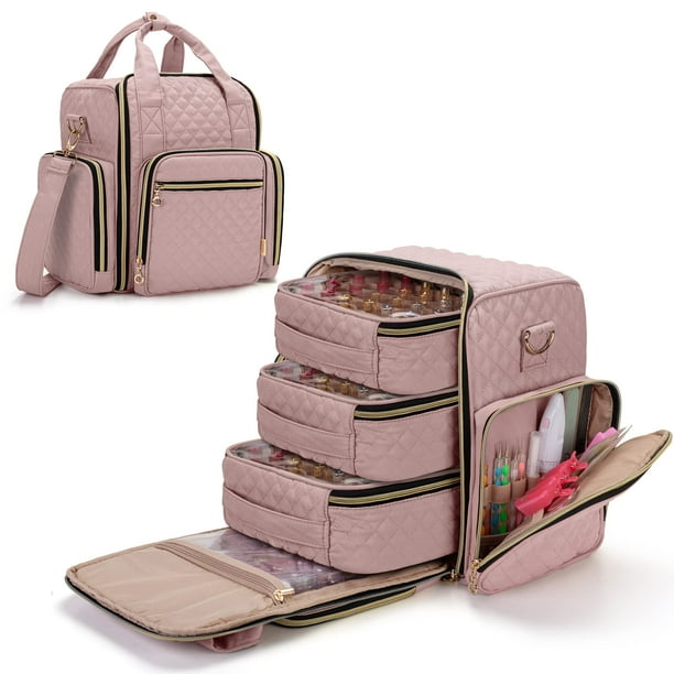 Organizador de esmaltes de uñas LUXJA con capacidad para 72 botellas con 3 bolsas de color rosa pálido